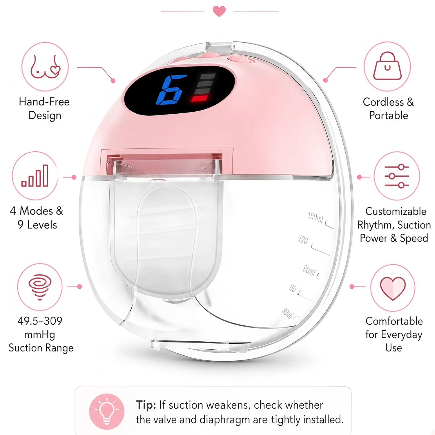 Electric Wearable Breast Pump Hands-Free Portable BPA-Free Milk Collector for Breastfeeding - Comfortable Wearable Design
