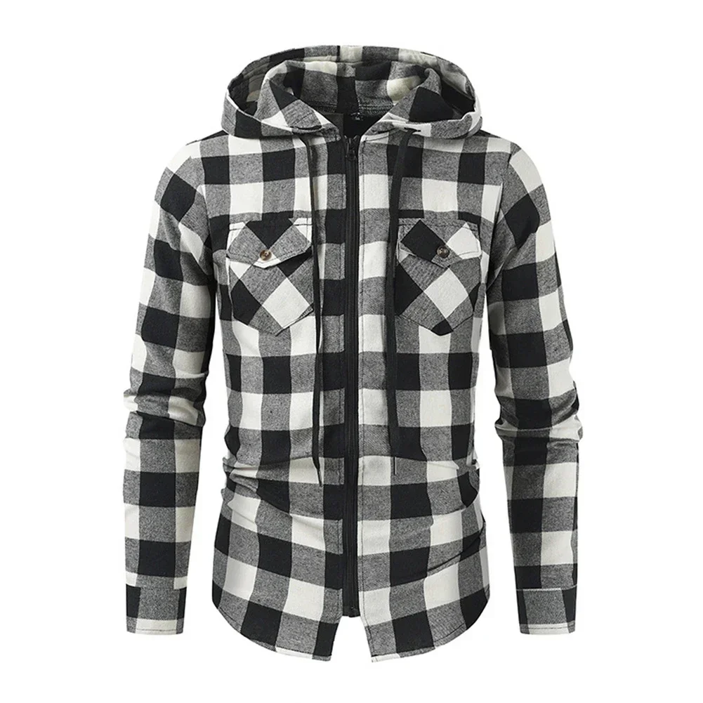 Stylish Men Hooded Plaid Shirt Padded Jacket For Work And Casual Wear Comfortable And Easy To Care