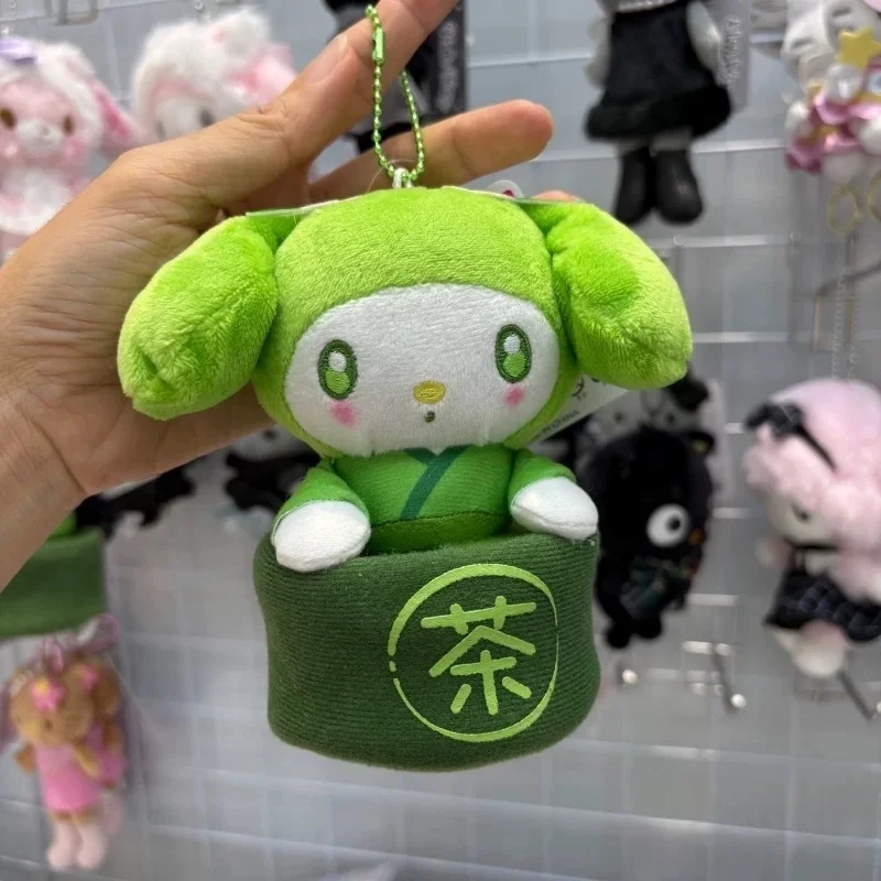 Sanrio 12CM Matcha Bowl Series Melody Hello Kitty Plush Coin Purses green tea MY Melody Doll  Plush Keychains Schoolbag Pendant