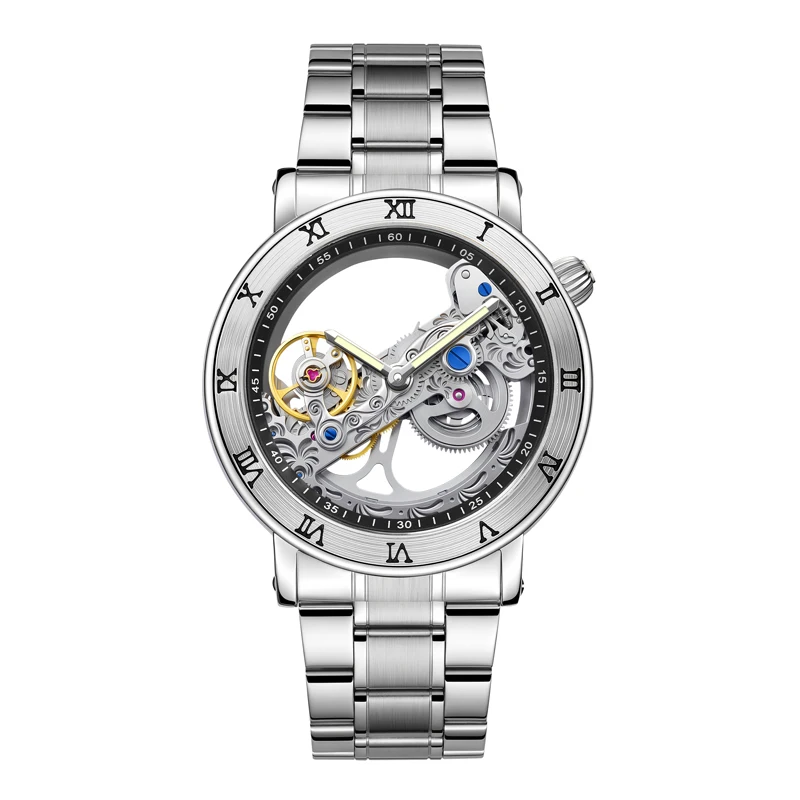 Fashion Top Men Mechanical Watch Unique Transparent Hollow Automatic Self Wind Watches Men Stainless Steel Tourbillon Watches