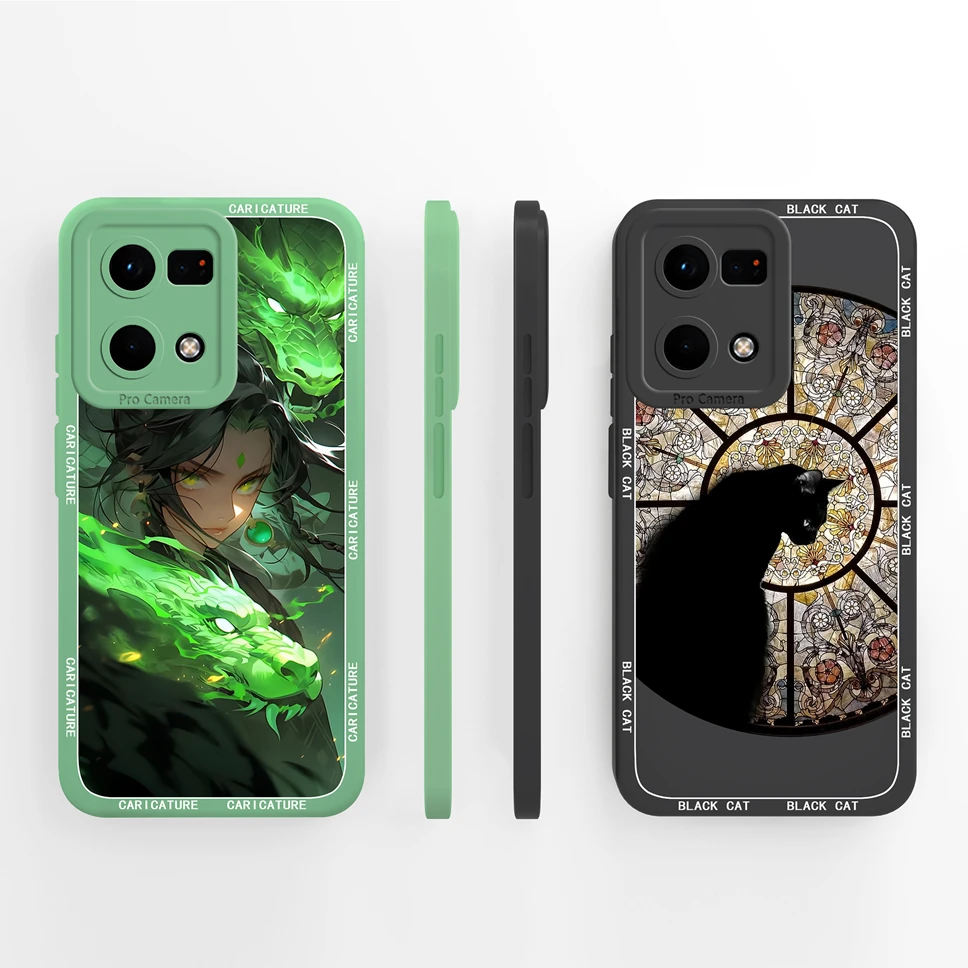

For Oppo Reno7 Z Pro Lite 4G 5G Phone Case Elegant Black Cat Patterns Soft Liquid Silicone Funda For Reno 7 Shockproof Bumper