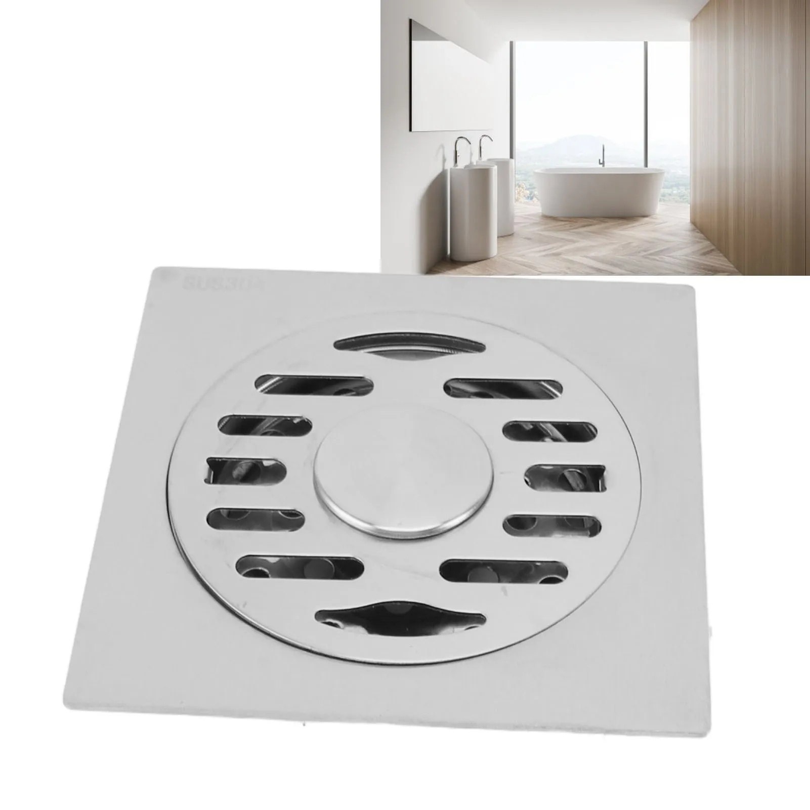 11cm 4 Inch Square Shower Drain 304 Stainless Steel Floor Drain 4.3x4.3in for 50-110MM Pipes Bathroom Balcony Hotel