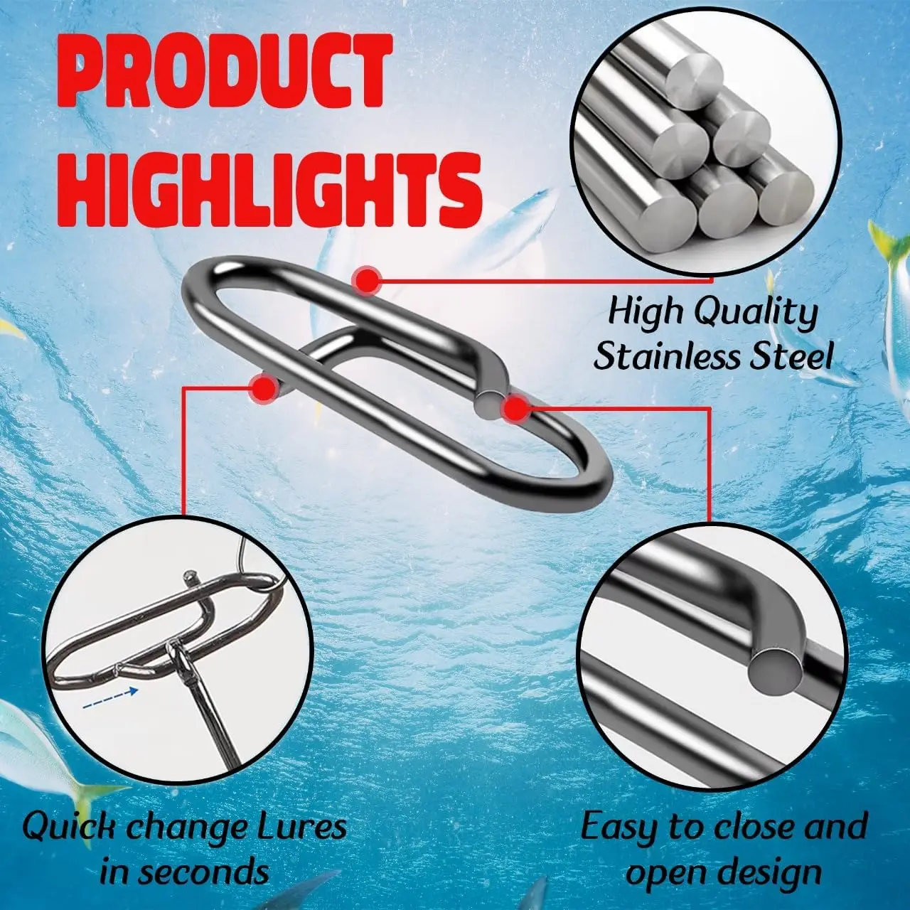 9KM Fishing Snap Kit 110pcs Power Fishing Clip Lure Line Connector Quick Change Black Nickel Clip Stainless Saltwater Fishing