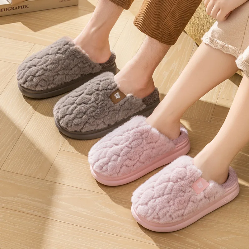 

Cotton Fluffy Slippers Men's Home Plush Designer Winter Shoes Flat Shoes 2024 Casual Platform Fur Slides Couple Warm Soft Ladies