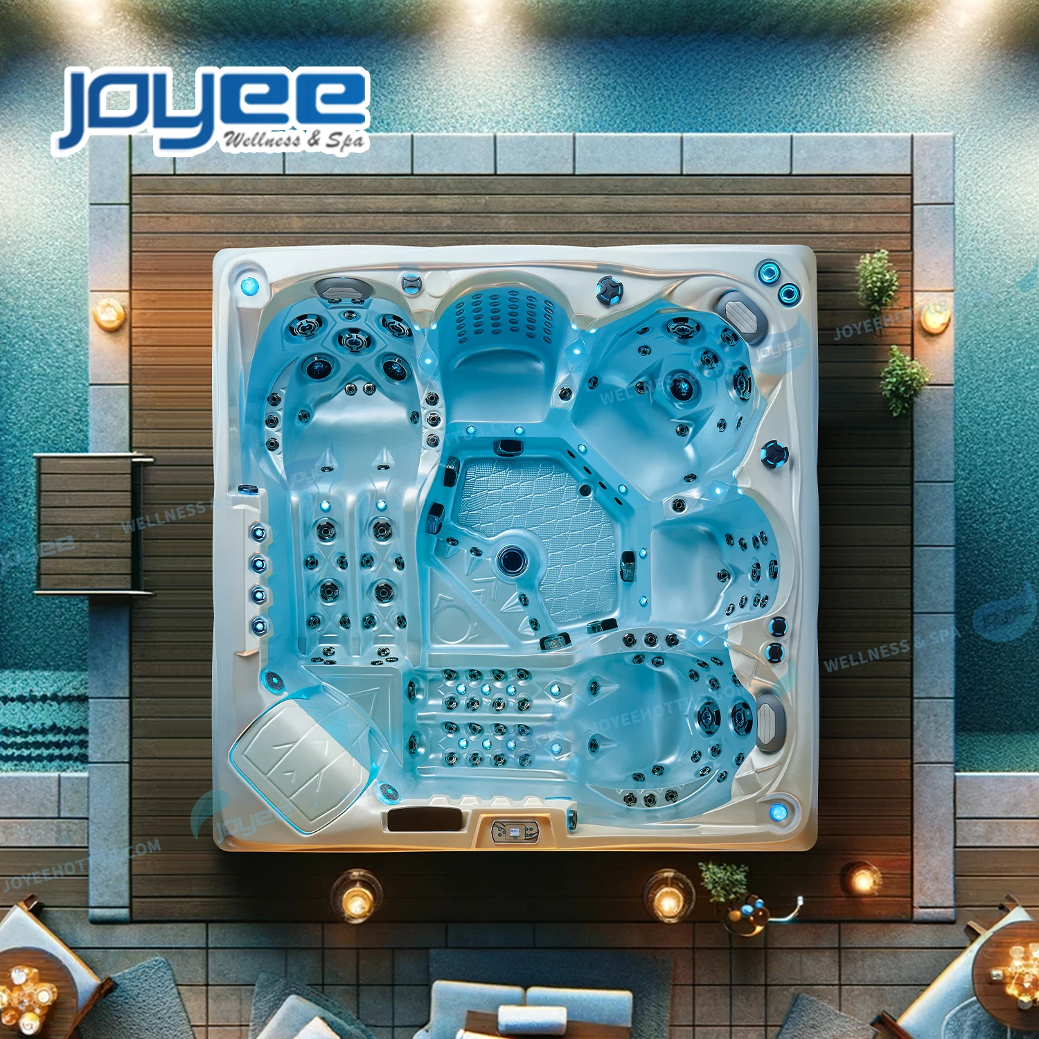 JOYEE  Modern Outdoor Spa 5 Adults Hot Tub Whirlpool Spa Huge Massage Hot Tube Music Outdoor Pool Spa