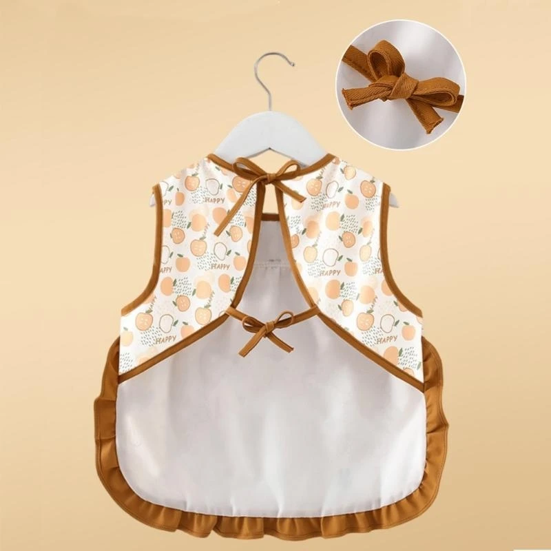 M76C Toddler Water Proofing Bib with Adjustable Strap Tied Soft Stain Resistant Fabric Feeding Apron for Ages 0 to 4 Year