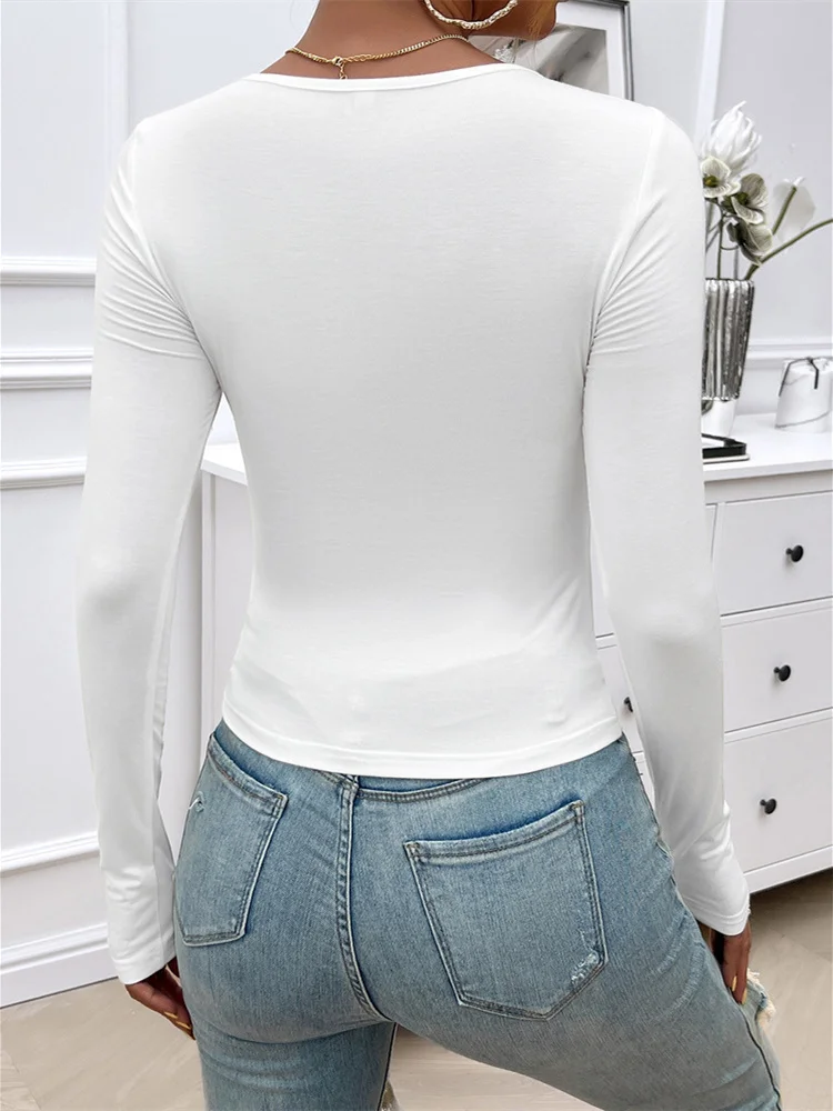 T-shirt da donna a maniche lunghe con scollo a V Top versatile Streetwear Abbigliamento alla moda Temperamento, Slim Creativo, Autunno, Inverno, Y2K