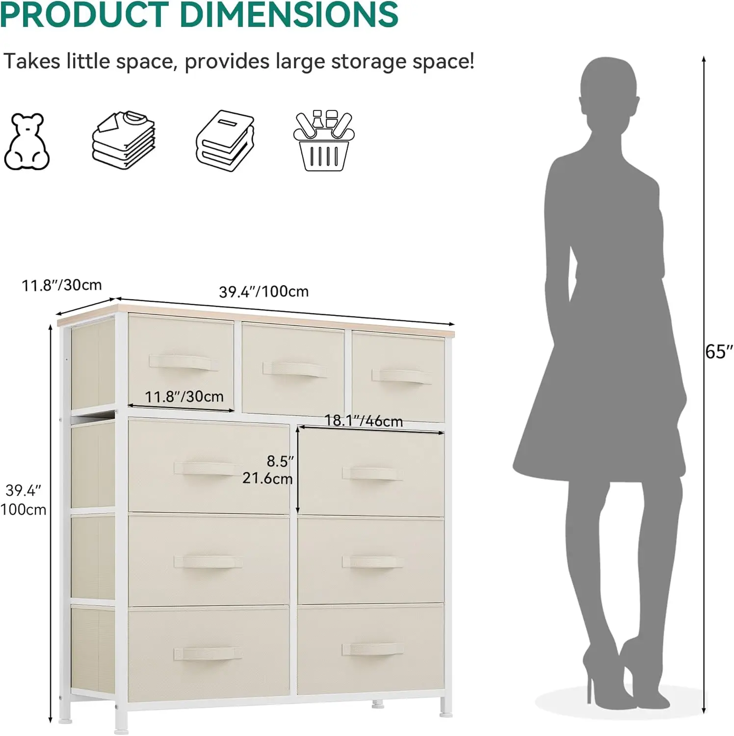 

Yitahome Dresser With 9 Drawers - Fabric Storage Tower, Tall Chest Organizer Unit For Living Room, Entryway With Sturdy Steel