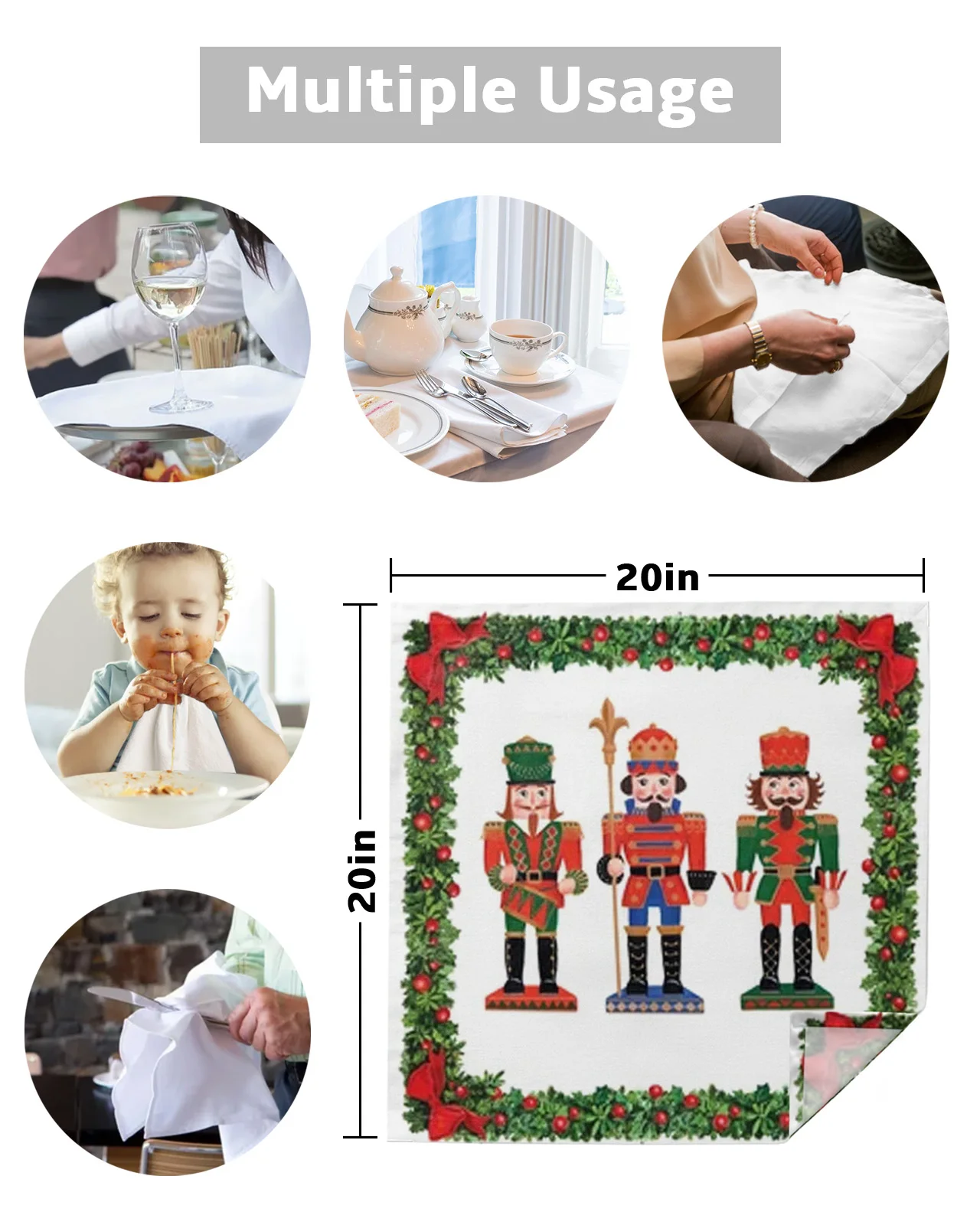 Christmas Nutcracker Green Leaves And Balls Table Napkins Cloth Handkerchief Wedding Party Placemat Birthday Banquet Tea Napkins