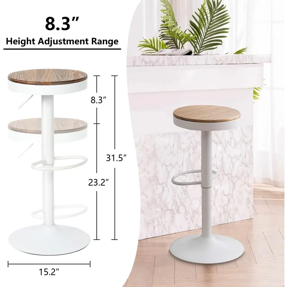 Kidol & Shellder Bar Stools Set of 2 Round Adjustable Swivel Barstools Modern Backless Bar Chairs Wooden Seat Counter Height Sto