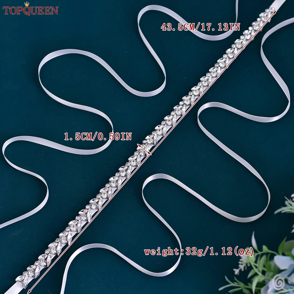 TOPQUEEN Wedding Dress Belt Silver Rhinestone Embellished Bridal Waist Chain Bridesmaid Thin Belt Women's Accessories S468