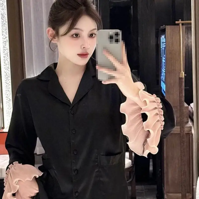 Girls Ruffled Long-Sleeved Trousers Pajamas Set Teenagers Home Wear Women's Spring Summer New Soft Skin Friendly Two Piece Set
