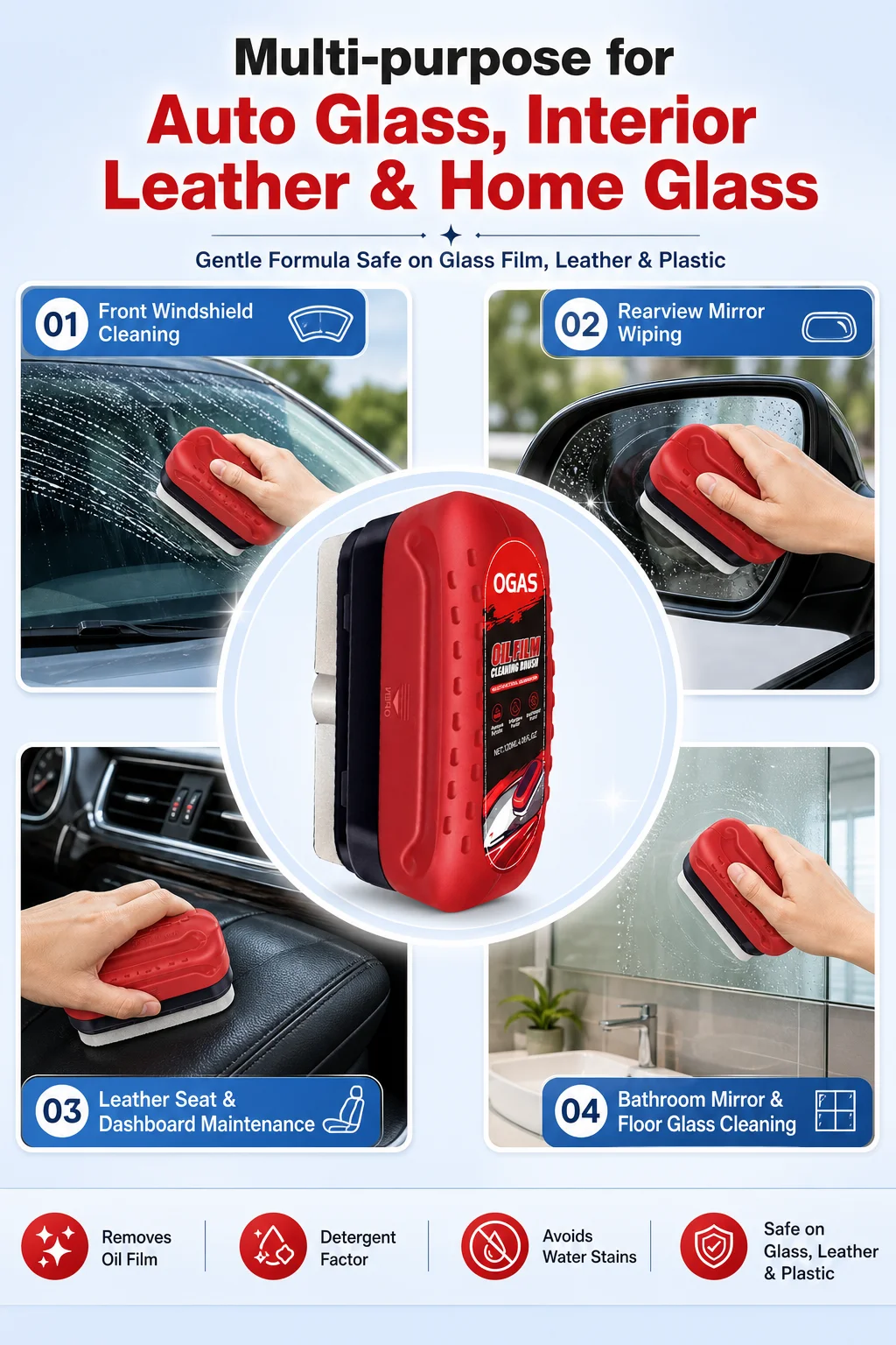 Car Glass Oil Film Cleaning Brush Hydrophobic Anti-Fog Windshield Cleaner Sponge Auto Window Mirror Home Glass Leather Interior view 5