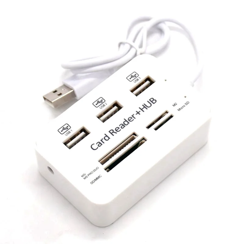 7 in 1 Portable Multi Function 3 Port USB HUB 2.0 Splitter Combo Card Reader Support TF SD M2 SDHC Card Read Write