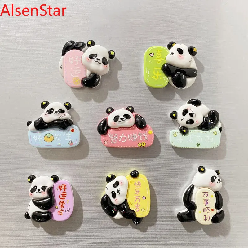Creative Panda Refrigerator Magnet Sticker Cute 3D Pandas Couplet Resin Fridge Magnet Cultural Souvenir Gift Kitchen Decoration