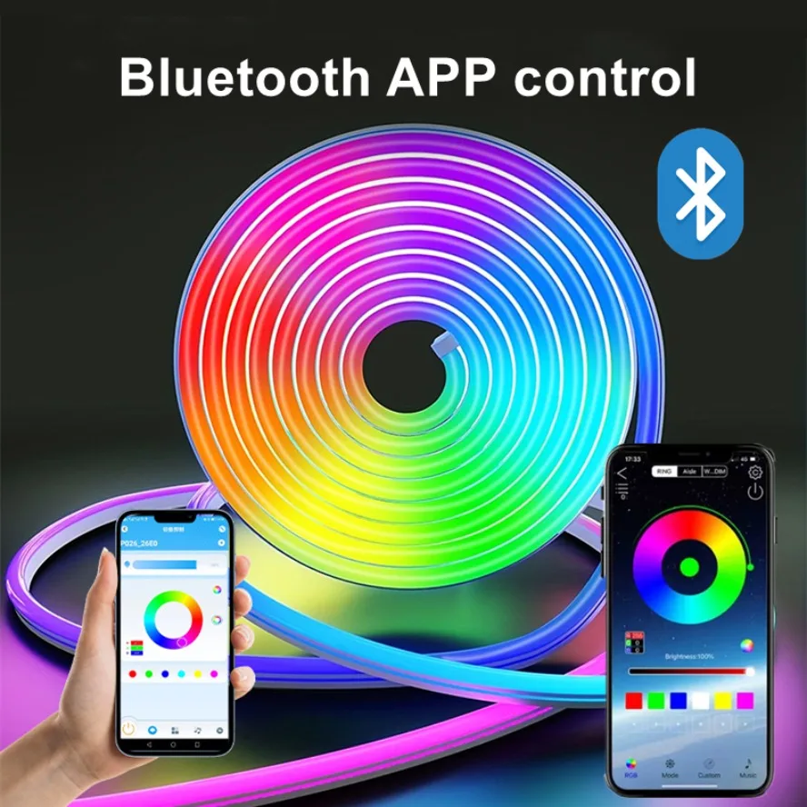 5m USB Smart Control RGB Neon Strip Light Waterproof Flexible Neon Lights with Bluetooth Remote Control for Smart Home Decor
