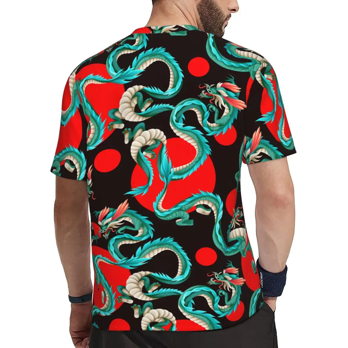 Seamless Pattern With Green Dragon T Shirt Fashion Running T Shirts Short-Sleeve Fast Dry Tops Beach Vintage Big Size Top Tees