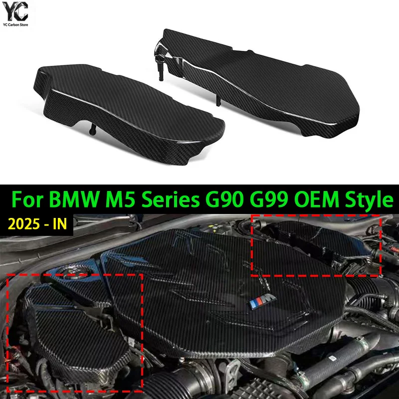Real Dry Carbon Fiber Engine Rechts & Links Cover for BMW M5 Series G90 G99 OEM Style 2025-IN 2Pcs/Set