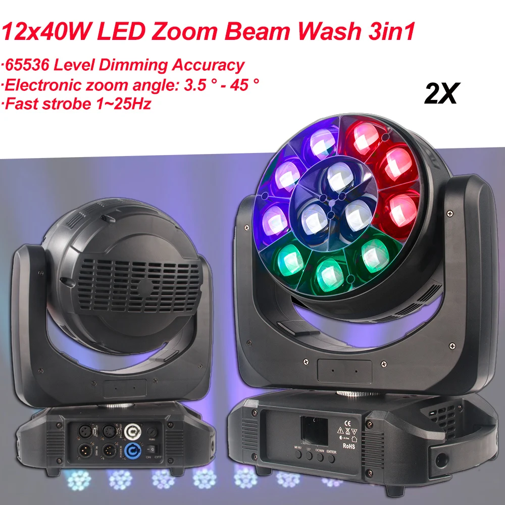 

2Pcs/Lot Moving Head LED 12x40W RGBW 4in1 LEDs Mobile Light Lyre Zoom Beam And Wash DJ Effect For Stage Bar KTV Nightclub