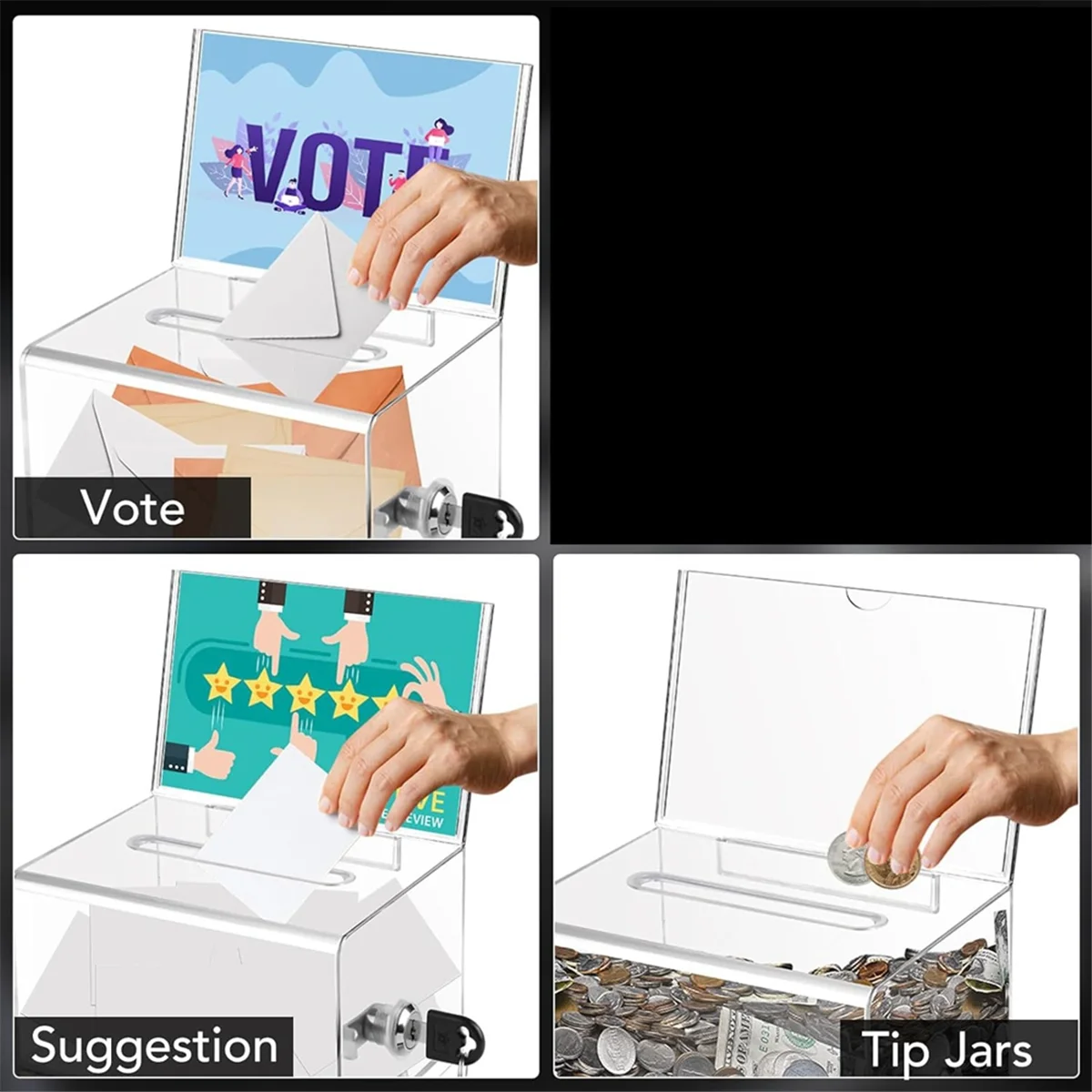 HOT 1 Pack Acrylic Donation Box with Lock, Clear Ballot Box with Sign Holder, Suggestion Box for Fundraising