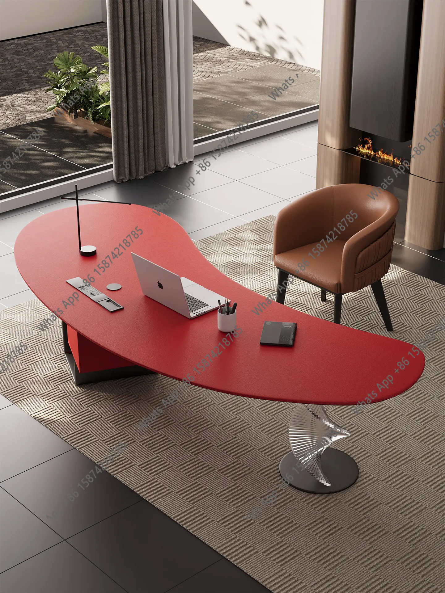 Italian minimalist acrylic desk light luxury modern curved designer high-end boss desk