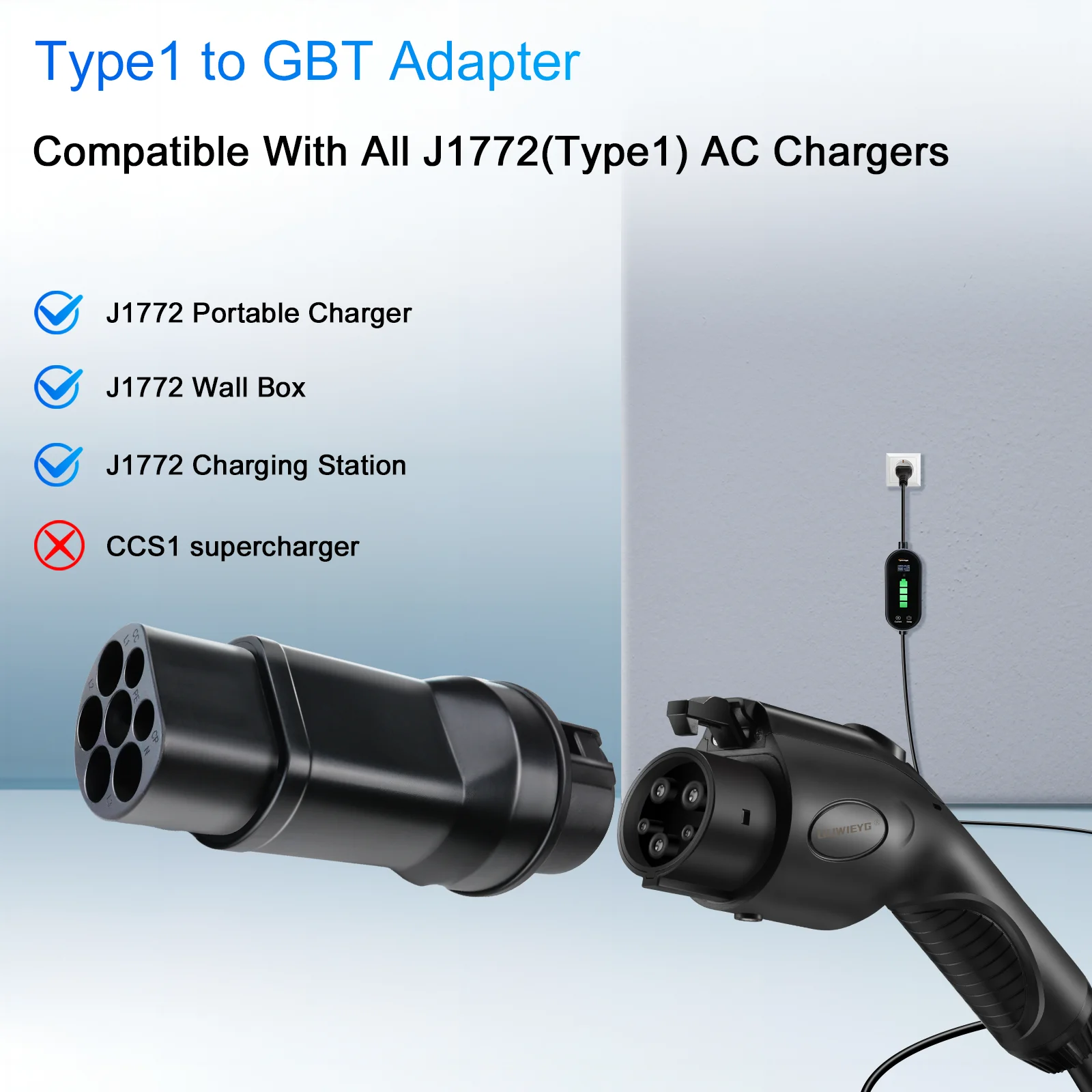 GUWIEYG EV Charging Adaptor Type1 to GBT Adaptor 32A SAE J1772 to GBT EV Charger Adaptor