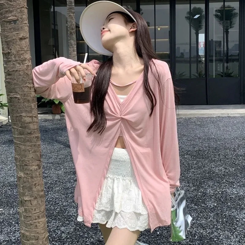 Gidyq Summer Sexy Irregular T Shirt Women Korean Fashion Loose Sun Protection Shirts Casual Streetwear Female All Match Tops New