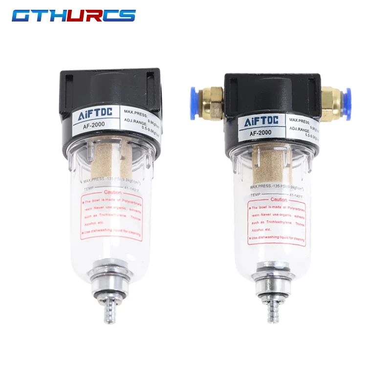 Pneumatic Parts Air Filter Acessório, Fonte Tratamento Unidade, Compressor, Separação de óleo e água, 4-12mm Fitting, AF2000, 1/4 Rosca