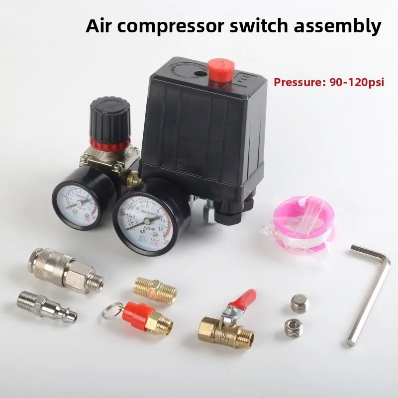 Air Compressor 4-way Pressure Switch Assembly with Pressure Regulating Valve European American 3-in-1Connector Outlet