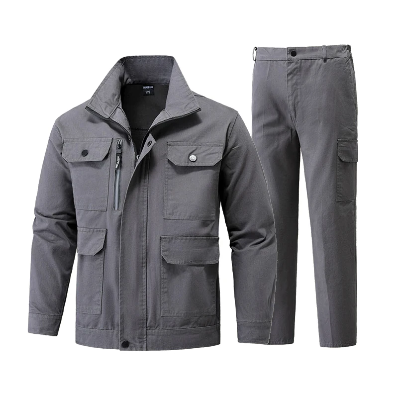 

Spring Autumn Men's Workwear Sets Outdoor Men Multi-Pocket Zipper Jackets + Cargo Pants Men Heavy Duty Work Uniform Suits