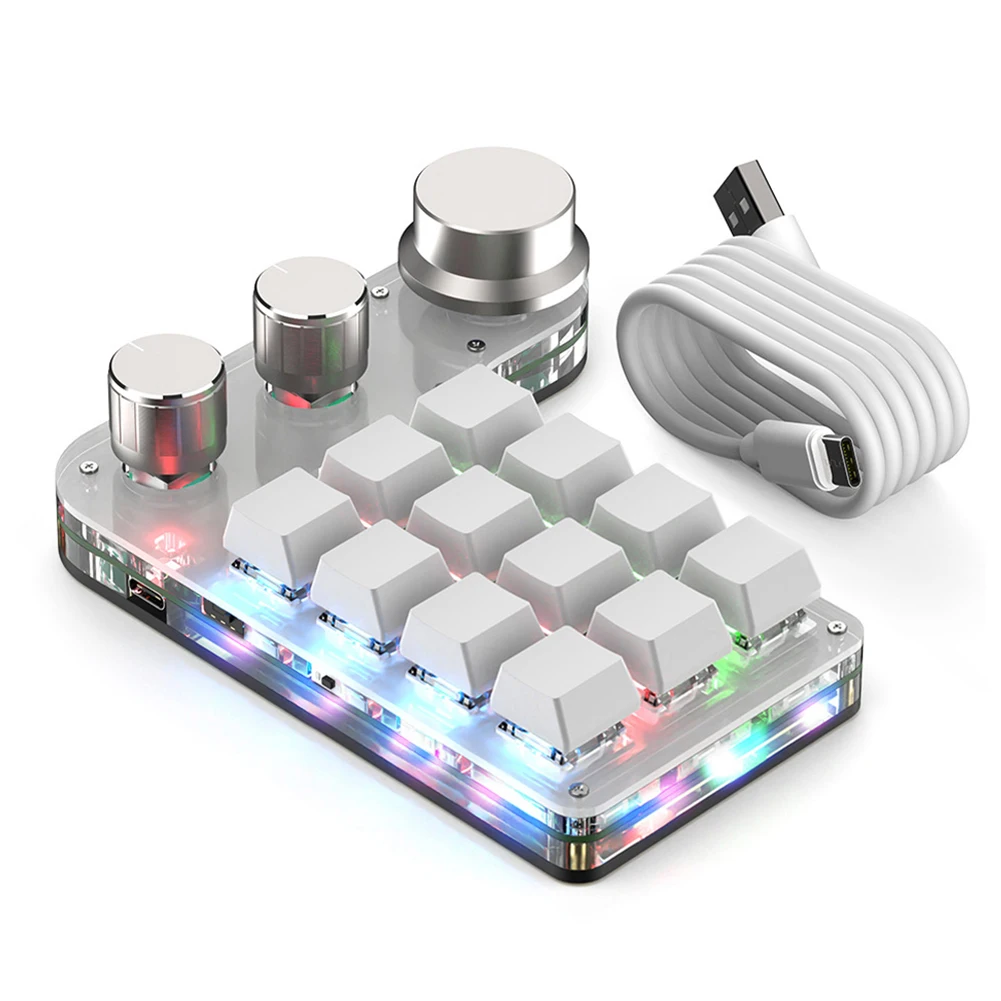 Programmable Custom 12/3 Key Knob RGB Multifunctional Keypad 7 Colors Light Bluetooth-Compatible USB Wired for PC Macbook Laptop