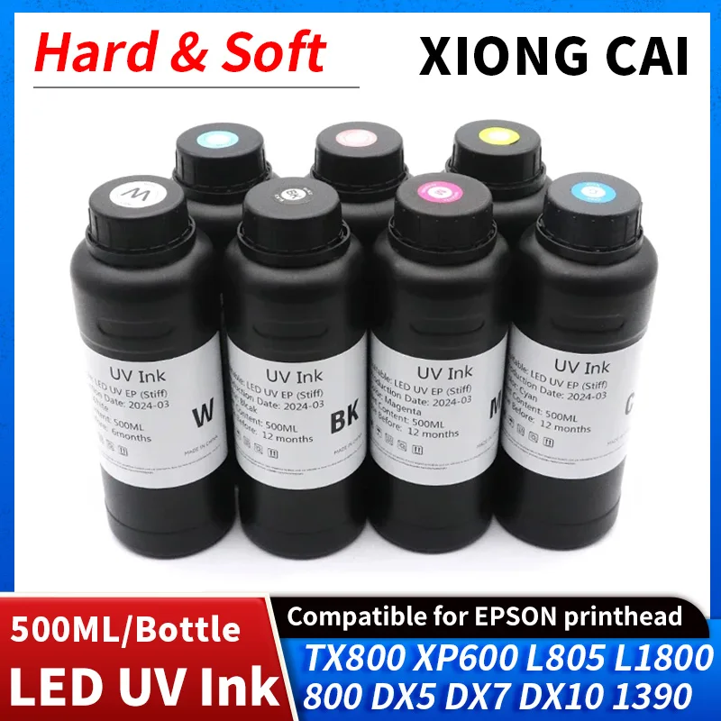 500ml LED UV Ink For TX800 XP600 L800 L1800 L805 DX5 DX7 DX10 DX4 DX6 Printhead For Epson 1390 R1800 R1900 UV Modified Printer