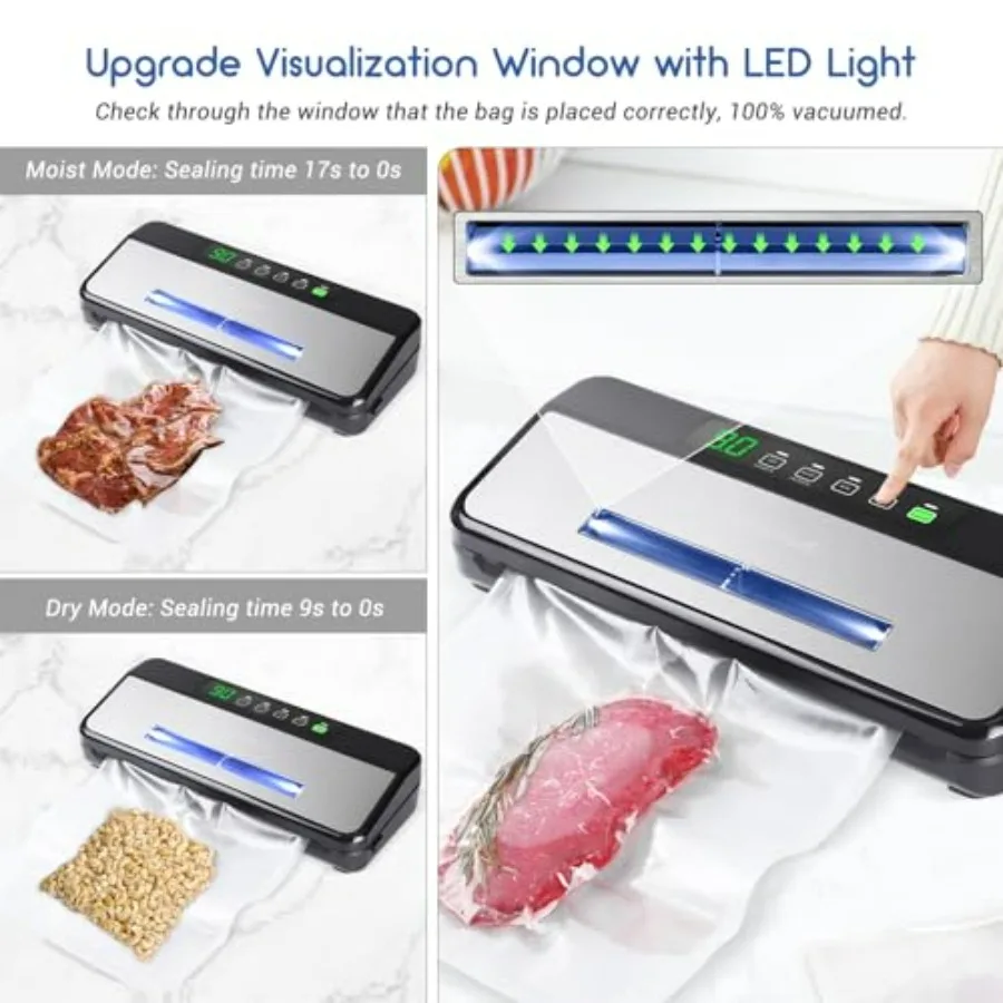 آلة ختم الطعام بالفراغ مع مؤقت تنازلي ومساعد بصري لحفظ الطعام الفعال OneTouch 5 أوضاع بما في ذلك
