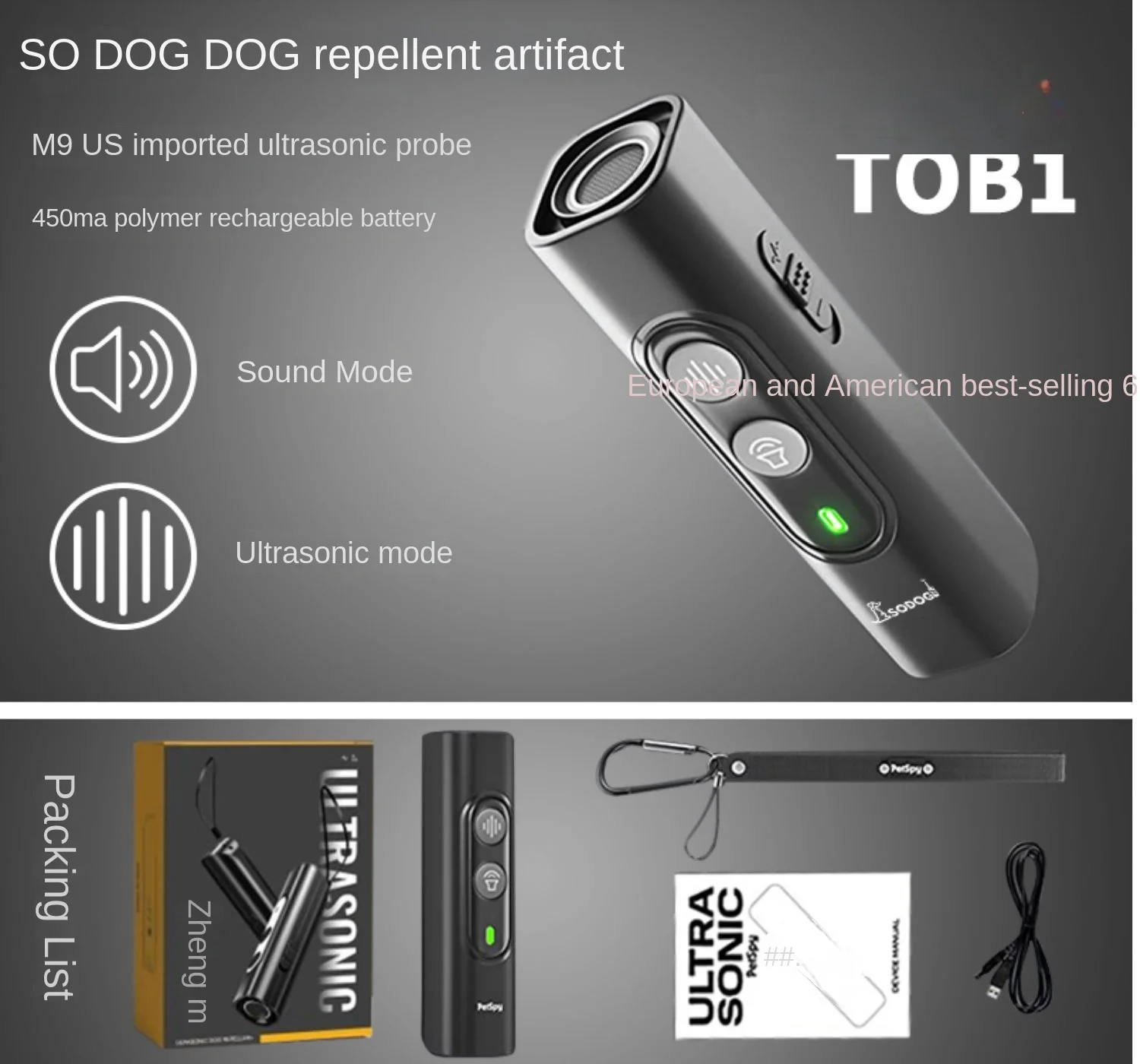 Portable Dog Repeller Ultrasonic High Power 10m  Cat Mouse  Rechargeable Outdoor Anti-dog Bite  Training Accessory