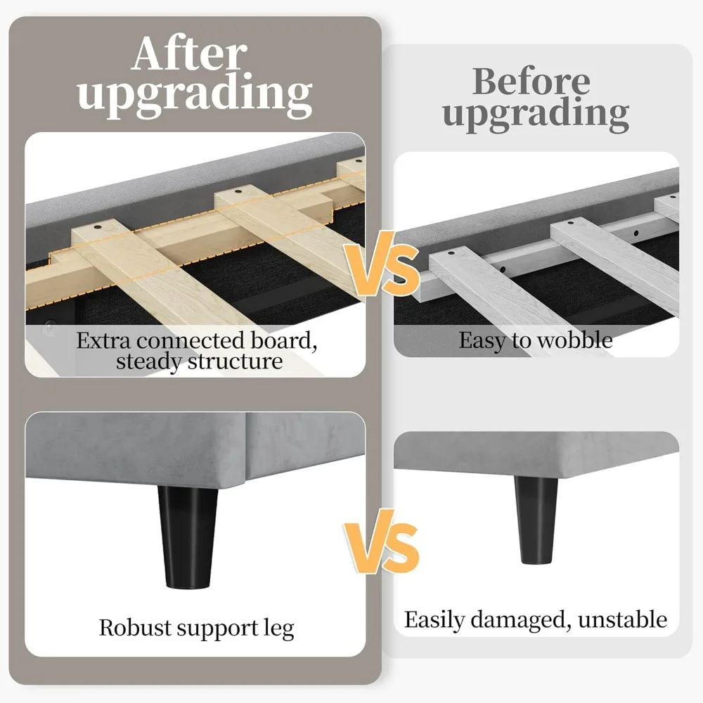 سرير Yaheetech بمنصة منجدة مزدوجة الحجم مع جوانب جناح ودعم شرائح خشبية ولوح رأسي معنقدة وأساس مرتبة
