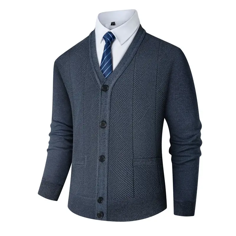 

Men's V-Ne Knitted Sweater Thi Warm Base Layer Outerwear Autumn Winter Cardigan Polyester Fiber Long Sve Warm Clothes