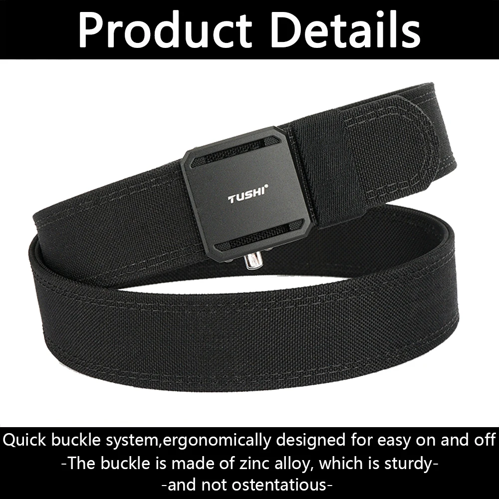 TUSHI Neuer robuster taktischer Gürtel für Herren, Metall-Automatikschnalle, IPSC-Waffengürtel, 1100D-Nylon, Militärgürtel, Outdoor-Sportgürtel für Herren – Detail 7