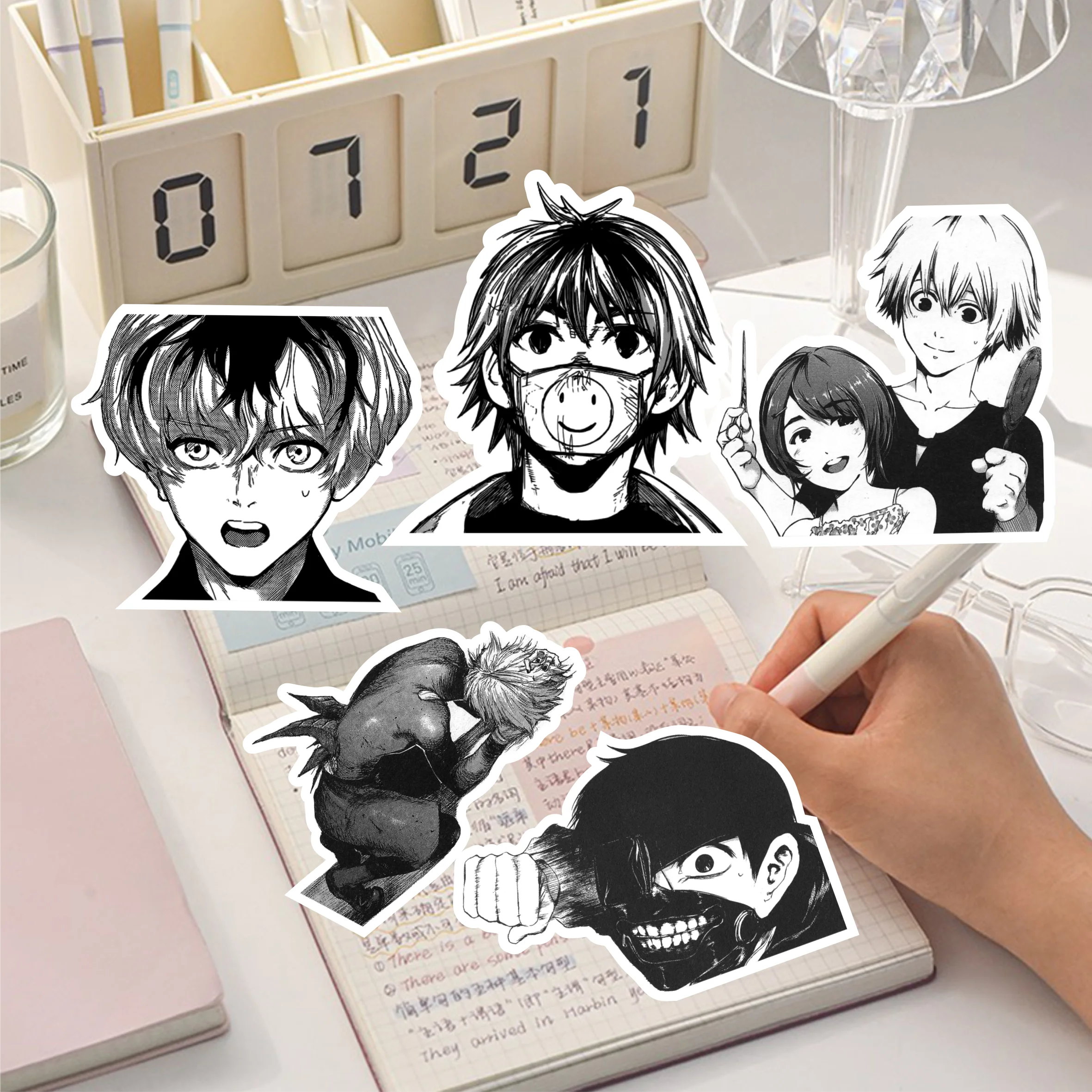 65Pcs Tokyo Ghoul √A Animation Peripheral Stickers Diary Supplies Cartoon Graffiti Decals Decorative Phone Case Handbag Luggage