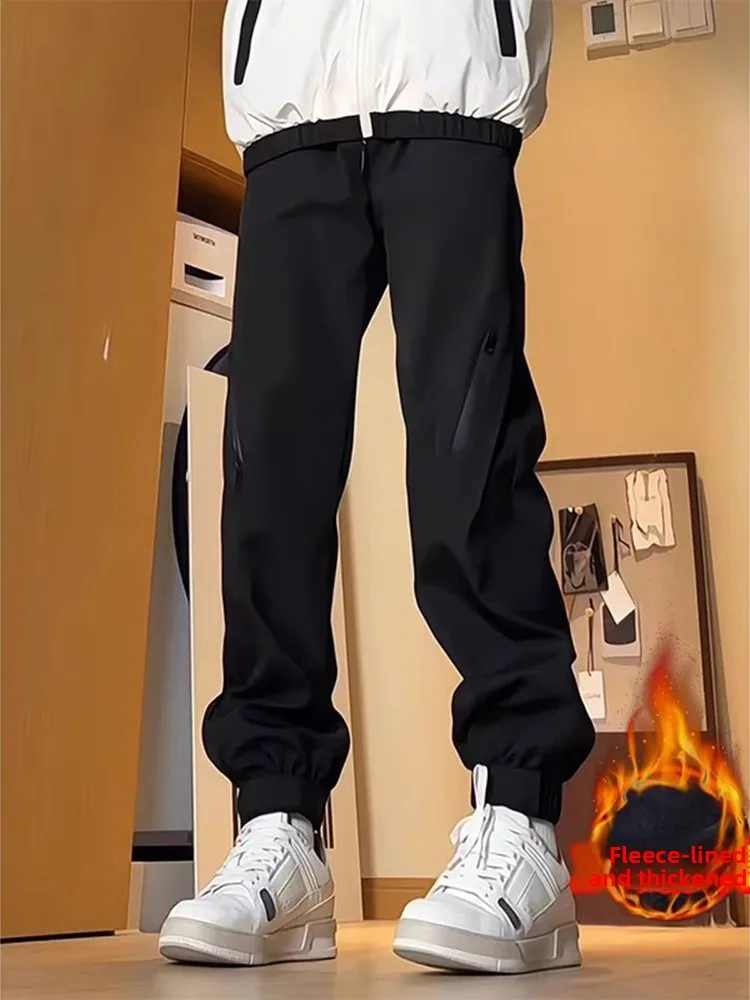 

Мужские зимние теплые брюки с флисовой подкладкой, ветрозащитные, водонепроницаемые, на молнии, прямого кроя, рабочие, повседневные, модные