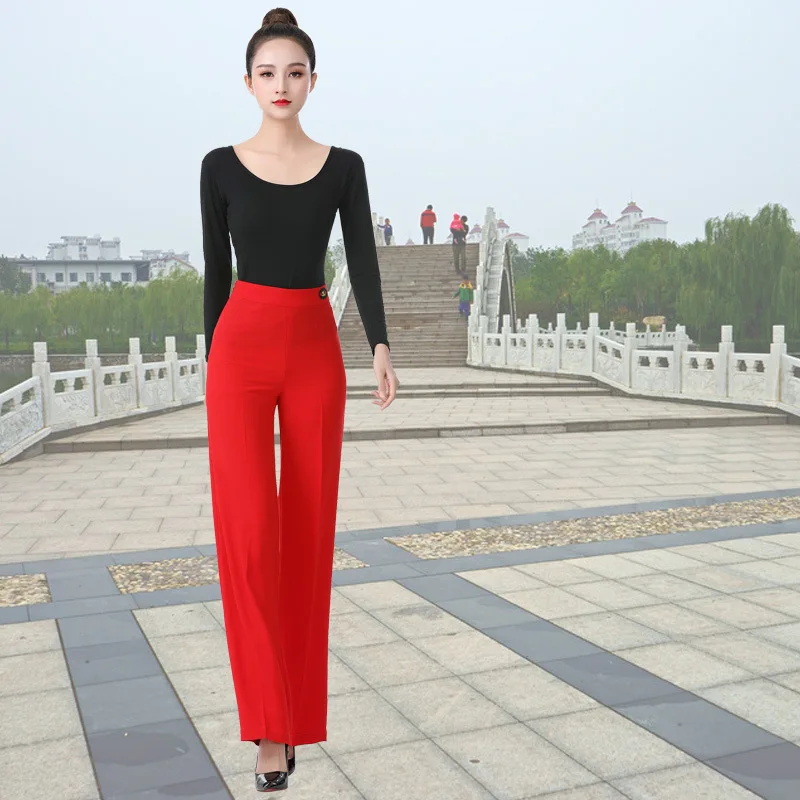 Modem Dance Pants Wome\'s High-waisted Latin Dance Pants Acrobatics Ballroom Dancing Wide-leg Pants Acrobatics Pants Thin Clothes