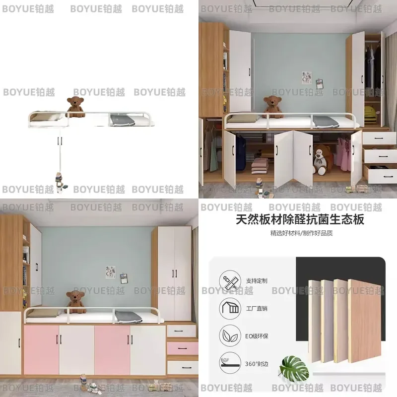 Kids Solid Wood Loft Bed with Staircase Storage and Wardrobe Space Saving Tatami Style Half Height Bunk for Bedroom