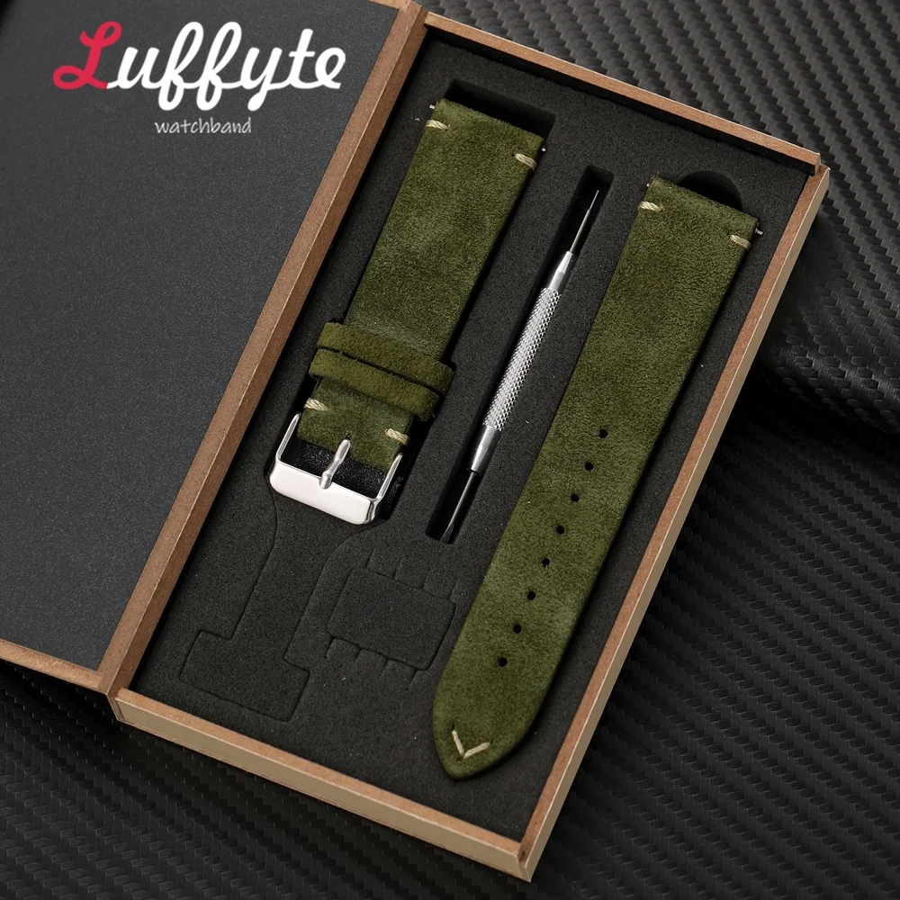 Men Women Suede Leather Watch Strap 18 20 22mm with Quick Release Spring Bar and Gift Packing Box Casual Replacement Wristband