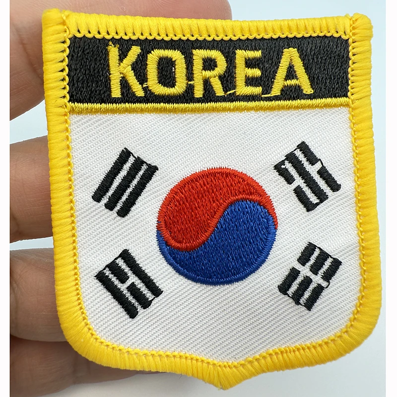 10-100PCS 7x6cm South Korea shield Shape Flag Embroidery Patches Iron on Saw on Transfer patches Sewing Applications for Clothes