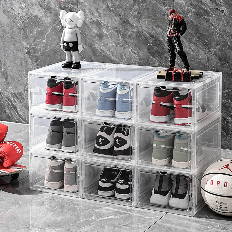 hard plastic AJ Sneakers Box plastic shoe box Stackable Cabinet Storage Box high-top Dustproof AJ shoes organizers Shoe Rack