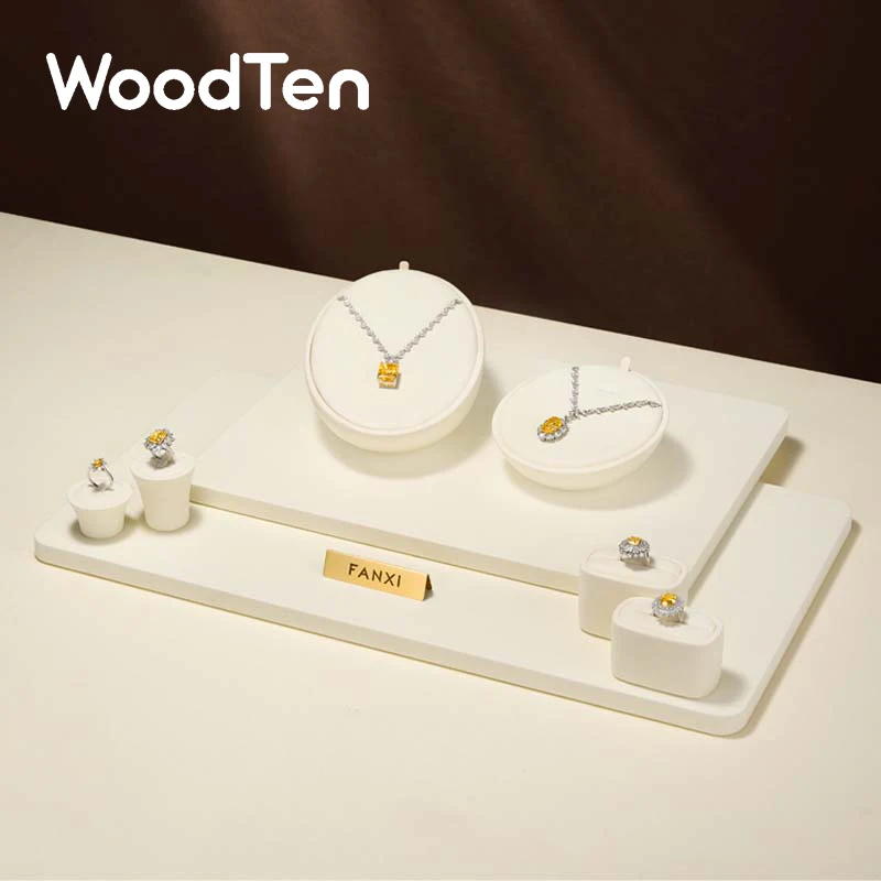 WoodTen Beige Jewelry Display Stand Jewelry Organizer Necklace Ring Earrings Organizer Props Business Exhibition Showacase Rack