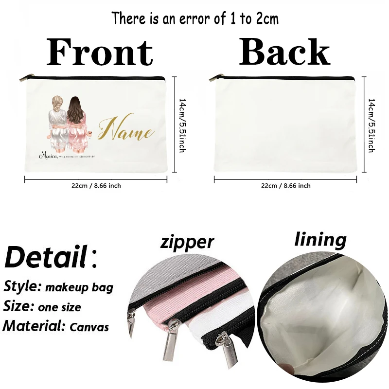 Bridesmaid Custom Name Gift Makeup Bag Personalized Wedding Gift for Team Bride Cosmetic Case Bachelorette Party Gift Girl Purse