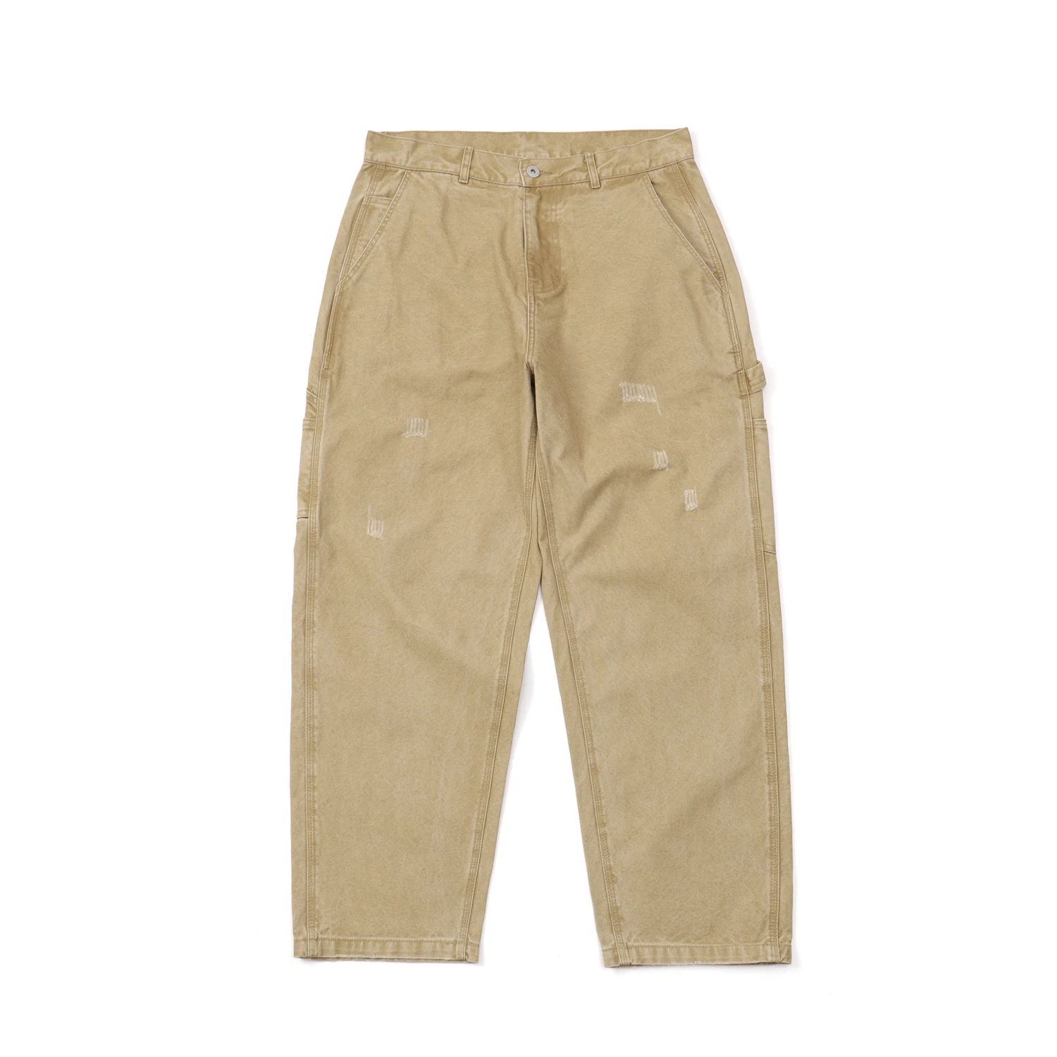 Japanese Workwear Style | Double-Ply Slub Canvas Washed & Distressed Frayed Logger Slight-Taper Straight Leg Unisex Casual Pants