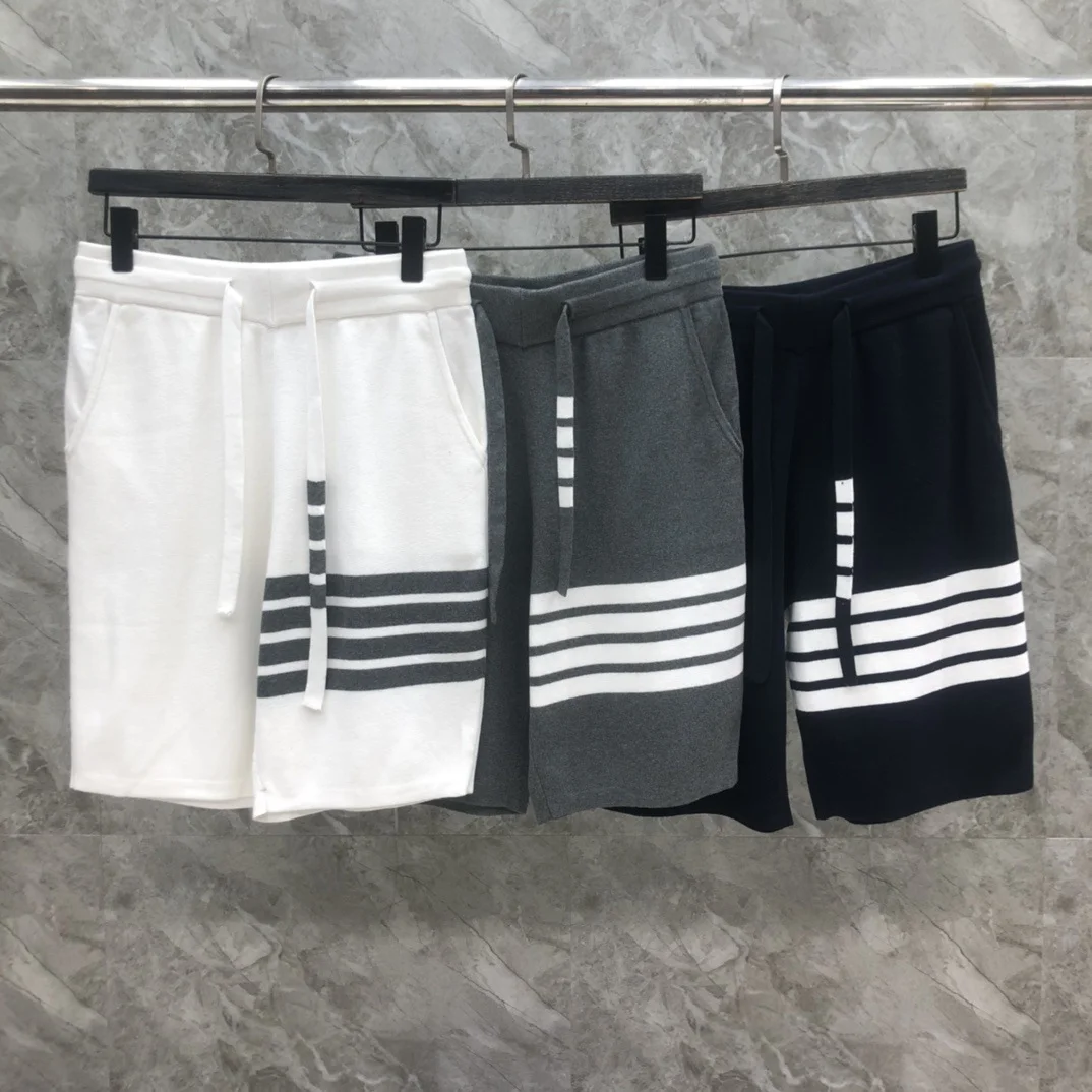 

TB New Drawstring Four-Stripe Knit Shorts (Unisex/Couple Style) - Classic Five-Inch Casual Shorts