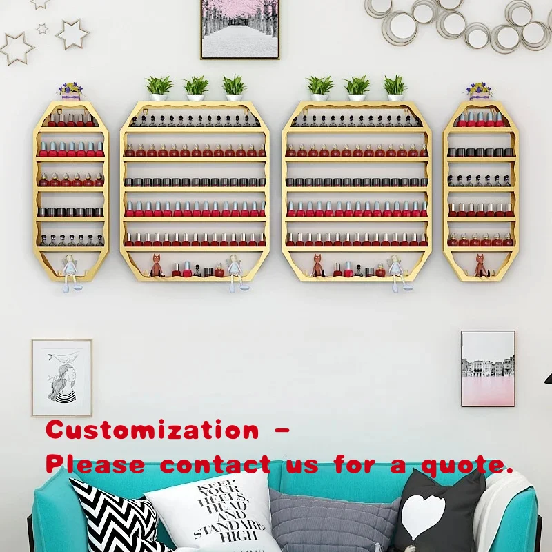 

custom.Nail Salon Furniture Modern Portable Hanging Iron Storage Gold Shelf Wall Nail Display Rack Hair & Beauty Salons