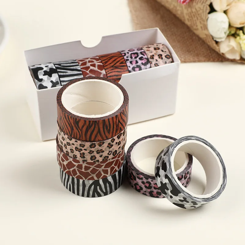 6 Rolls Washi Tape and Paper Tape Leopard Tiger Milk Cow Print Hand Account Tape DIY Decorative Stickers  School Supplies